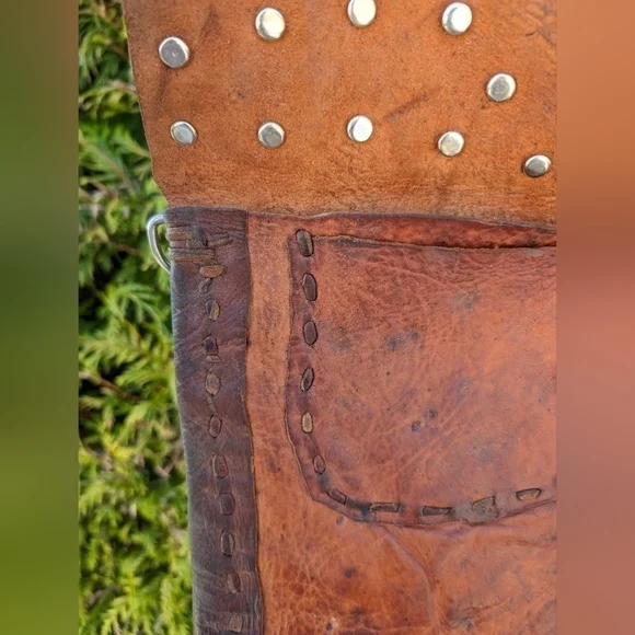 Vintage Collectible 1800s Moroccan Berber Leather Water Seller Bag Purse W Coins - Picture 6 of 13